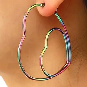 Rainbow, Stainless Steel, Double Heart Hoops, 2.5" Drop